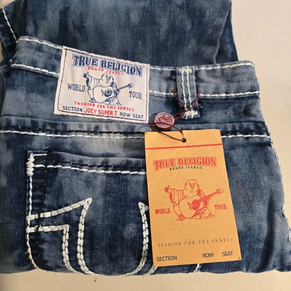 Vintage True Religion Joey Super T Jeans size 38 NWT Blue Thick White Stitch USA